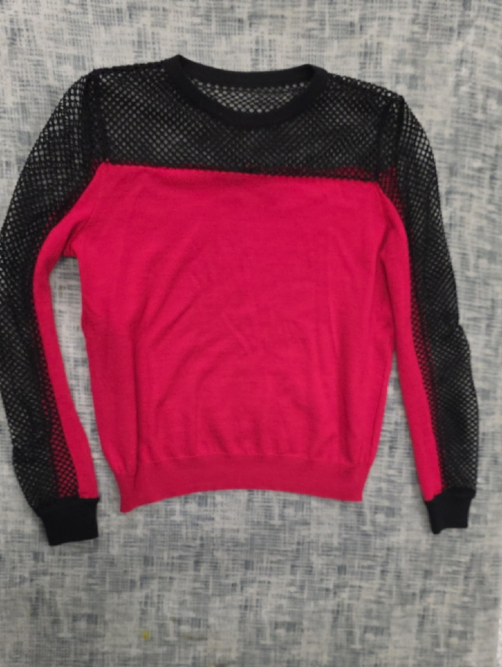 Moschino Hot Pink Sweater with Black Mesh Sleeves